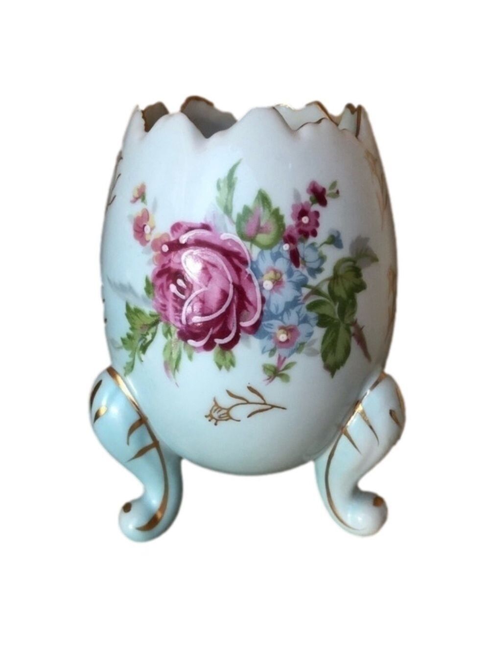 Vintage Napcoware hand painted porcelain floral egg shaped vase